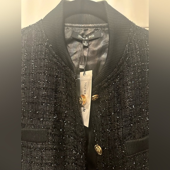 NWT Strut & Bolt Meredith Metallic Tweed Bomber Jacket Black Size Small - Picture 4 of 7